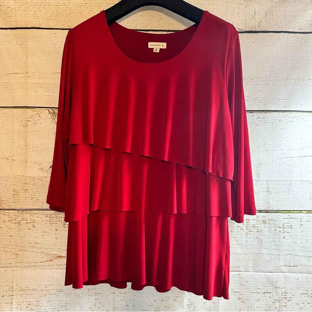 SUSAN GRAVER Red Stretch Layered Top from QVC Size XL
